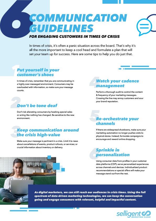 Thumbnail image of Selligent one sheet titled "6 Communication Guidelines for Engaging Customers in Times of Crisis"
