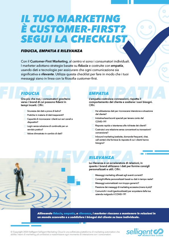 Immagine in miniatura di un foglio di Selligent intitolato "Il tuo marketing è customer-first? Segui la checklist" 
