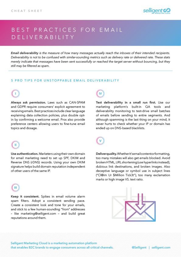 Thumbnail of a one page, two column document titled Best Practices for Email Deliverability