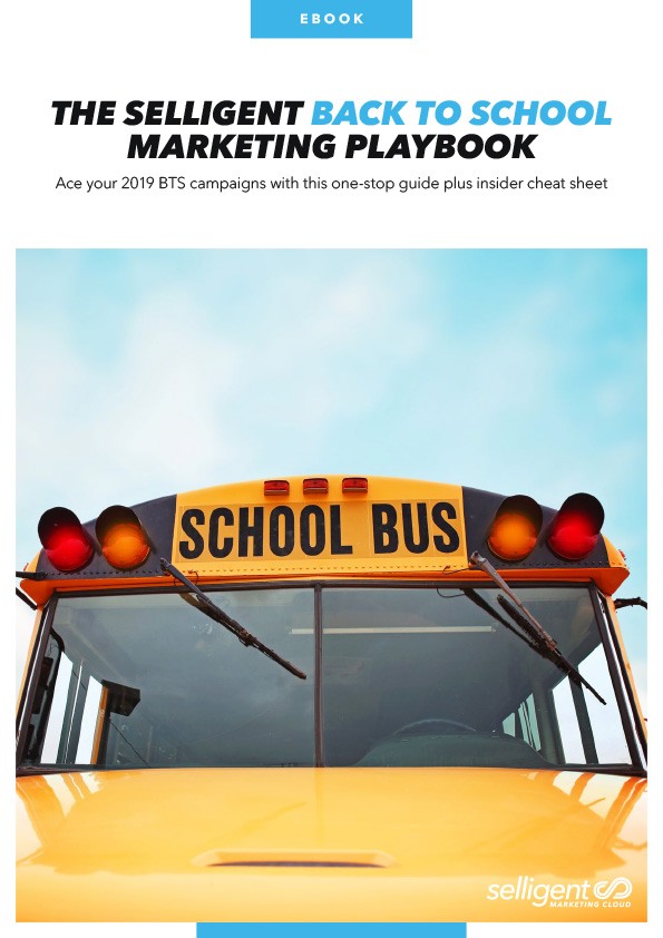 Thumbnail of a document titled "eBook: The Selligent Back To School Marketing Playbook" featuring a close up of a large yellow school bus.
