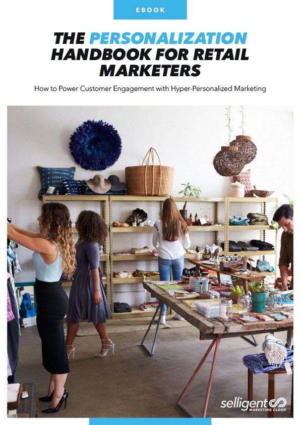 Thumbnail of a document entitled: "The Personalization Handbook for Retail Marketers: How to Power Customer Engagement with Hyper-Personalized Marketing", featuring an image of a retail store interior and several shoppers looking through home objects and apparel.