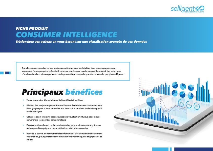 image aperçu de la fiche produit à télécharger et présentant les avantages de la fonctionnalité Consumer Intelligence de Selligent Marketing Cloud
