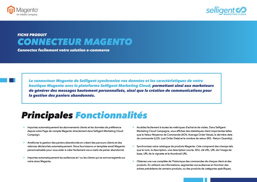 image aperçu de la fiche produit décrivant comment connecter votre plateforme Magento et votre plateforme de marketing automation.