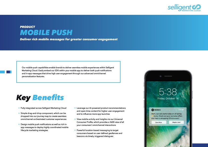 Thumbnail of a document entitled "Mobile Push: Deliver rich mobile messages for greater consumer engagement"
