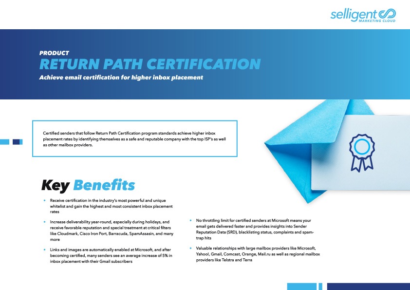 Thumbnail of a document entitled "Return Path: Achieve email certification for higher inbox placement"