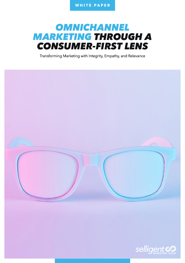 Thumbnail of a document titled "Omnichannel Marketing through a Consumer-First Lens" featuring a simple pair of white glasses on a white table. The image is filtered with a red and blue foggy filter.